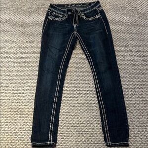 L.A. Idol Dark Blue Skinny Jeans with White Stitching